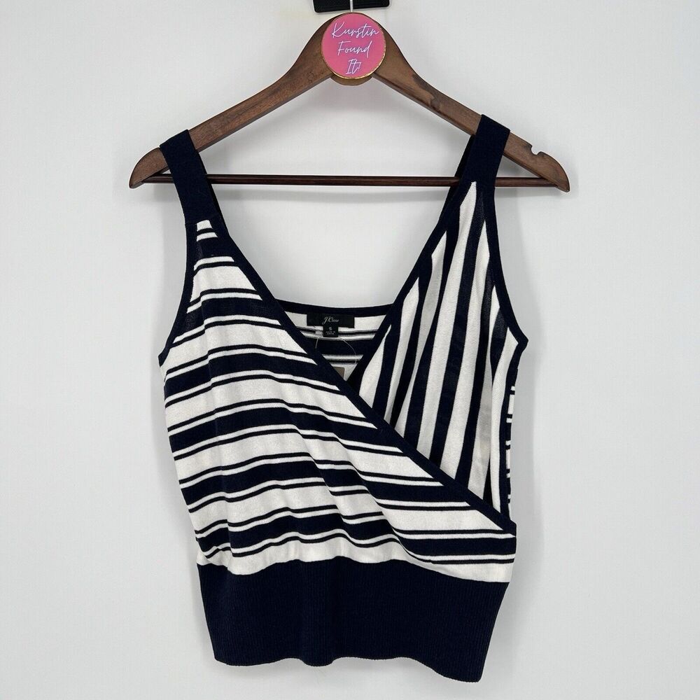 J. Crew Women's Crossover Knit Tank Sweater in Mixed Stipes Size Small Blue
